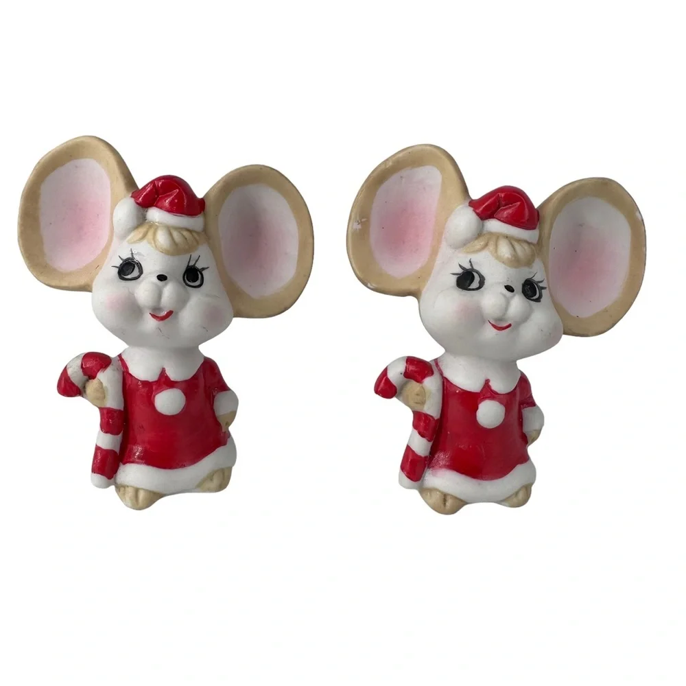 Vintage Christmas Mouse‎ Figurine Bisque Porcelain 4